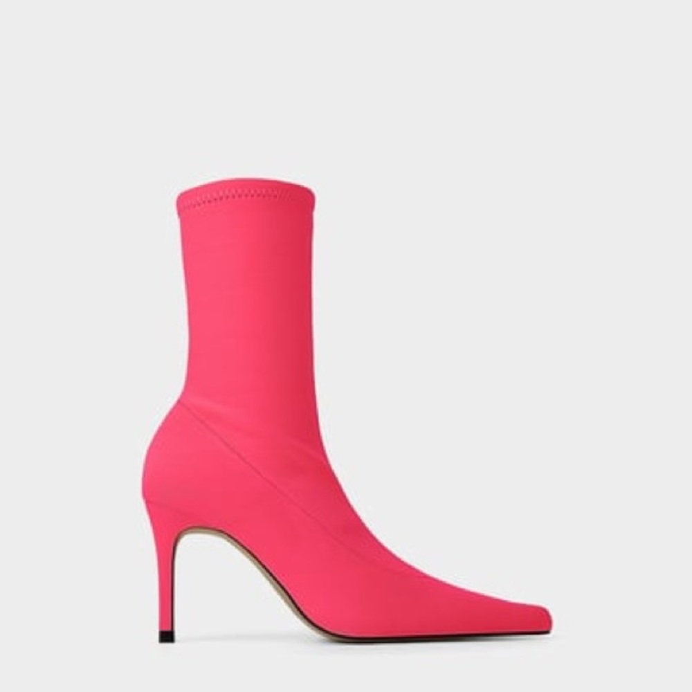 Fluorescent sock style heeled ankle boots